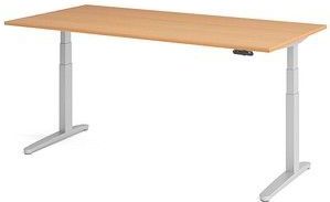 HAMMERBACHER XBHM2E elektrisch höhenverstellbarer Schreibtisch buche rechteckig, C-Fuß-Gestell silber 200,0 x 100,0 cm