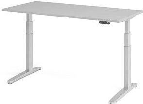 HAMMERBACHER XBHM16 elektrisch höhenverstellbarer Schreibtisch lichtgrau rechteckig, C-Fuß-Gestell silber 160,0 x 80,0 cm