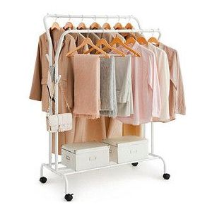 SONGMICS Rollgarderobe weiß Metall 4 Haken 103,5 x 141,0 / 155,0 cm