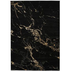 Hoogpolig Vloerkleed | Tapijt | Marmaris | Marmer | Zwart | 240x330 cm