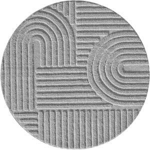 Rond Japandi Vloerkleed | Tapijt | Art | Zilver | 200x200 cm