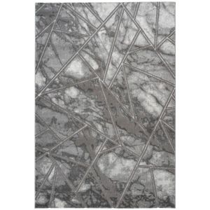 Hoogpolig Vloerkleed | Tapijt | Marmaris | Geometrisch | Zilver | 200x290 cm