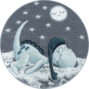 Rond Kindervloerkleed | Tapijt | Bambi | Dinosaurus | Blauw | 160x160 cm
