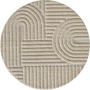 Rond Japandi Vloerkleed | Tapijt | Art | Beige | 80x80 cm