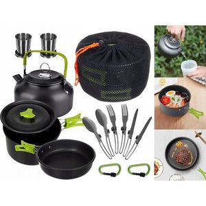 VERK GROUP – Kampeerservies Set – 18-delig – Compact – Opvouwbaar – Duurzaam