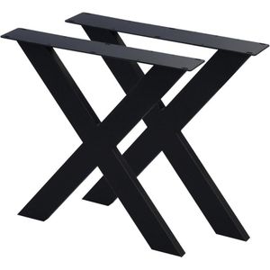Set stalen zwarte X tafelpoten 72 cm (koker 10 x 4)