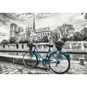 Puzzel Educa - Fiets bij de Notre Dame, gekleurd Z&W, 500 stukjes