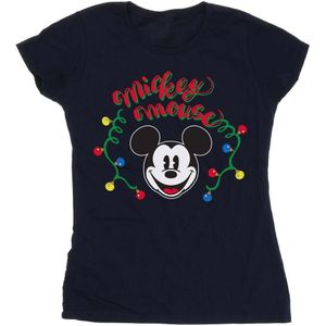 Disney Dames/Dames Mickey Mouse Kerstmis Lichtbollen Katoenen T-Shirt (XXL) (Marineblauw)