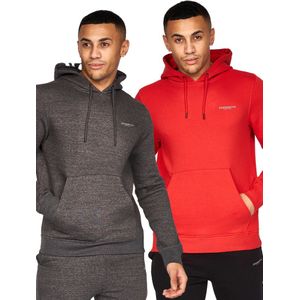 Crosshatch Heren Traymax Oversized Hoodie (Pack of 2) (M) (Rood/Charcoal)