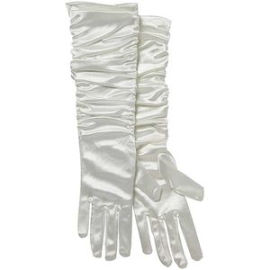 Apollo - Satijnen handschoenen gerimpeld - Wit - One Size - Kanten handschoenen - Bruidshandschoenen - Lange handschoenen - Carnaval