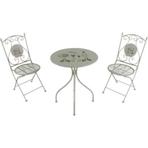 AXI Maxime 3-delige Mozaïek Bistroset Romantisch Wijn Crème | Bistro Set met tafel & 2 stoelen | Balkonset van metaal & Mozaïek design