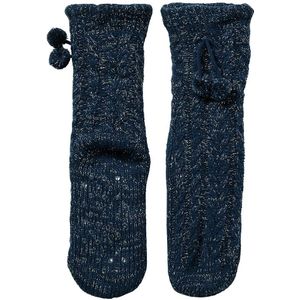 Apollo - Dames Huissokken met bontkraag - Glitter - Blauw - Maat 36/41 - Fluffy sokken - Slofsokken anti slip - Anti slip sokken - Warme sokken - Winter sokken