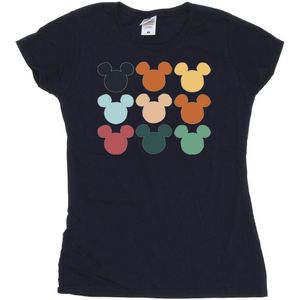 Disney Dames/Dames Mickey Mouse Hoofden Vierkant Katoenen T-Shirt (S) (Marineblauw)