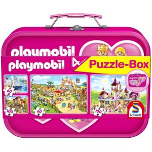 Puzzel Schmidt - Playmobil Roze, 2x60 + 2x100 stukjes, metalen doos