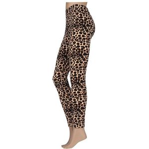 Leopard legging dames - Velvet - Multi Beige - Maat L/XL - Leggings - Legging dames volwassenen - Panter legging - Legging dames katoen