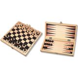 HOT Games Houten Schaak-/Backgammon klapcassette - Geschikt voor kinderen vanaf 4 jaar - Veldmaat: 30 mm - Koningshoogte: 63 mm