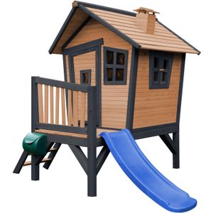 AXI Robin Speelhuis op palen & blauwe glijbaan | Speelhuisje voor de tuin / buiten in antraciet & wit van FSC hout | Speeltoestel voor kinderen