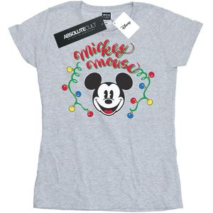 Disney Dames/Dames Mickey Mouse Kerstmis Lichtbollen Katoenen T-Shirt (XL) (Sportgrijs)