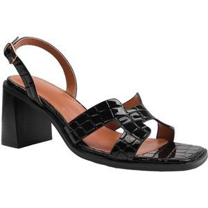 Where's That From Dames/Dames Stylite Krokodillenprint lakleren riem blokhak sandalen (37 EU) (Zwart)