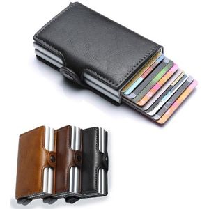 Dubbele wallet / pasjeshouder - Pu leer - Metaal - 3 kleuren - Lichtbruin