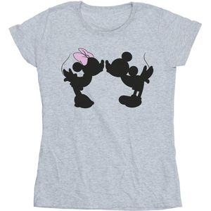 Disney Dames/Dames Mickey Minnie Kiss Silhouet Katoenen T-Shirt (XXL) (Sportgrijs)