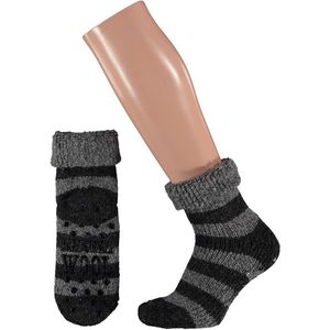 Apollo - Huissokken dames - Anti Slip - Donker Grijs - Maat 35/38 - Huissokken met anti slip dames - Huissokken - Warme sokken dames - Wollen sokken - Slofsok