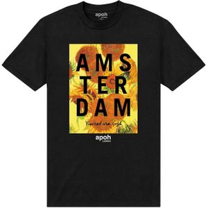 Apoh Unisex volwassenen Van Gogh Amsterdam Bloem T-Shirt (L) (Zwart)