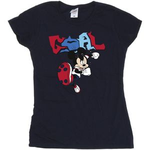 Disney Dames/Dames Mickey Mouse Goal Striker Pose Katoenen T-Shirt (XL) (Marineblauw)