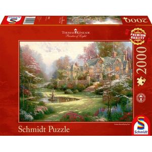 Puzzel Schmidt - Thomas Kinkade: Lentetuinen bij het landhuis, 2000 stukjes