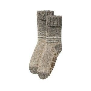 Apollo - Wollen sokken heren - Beige - Stripes - Maat 39/42 - Huissokken heren - Fluffy sokken - Slofsokken - Huissokken anti slip - Warme sokken - Winter sokken