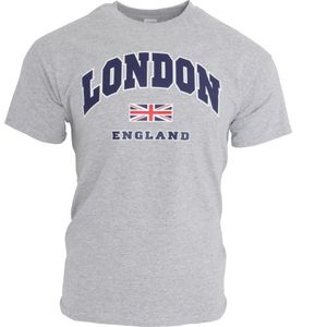 Heren London England Print 100% Katoenen Korte Mouwen Casual T-Shirt/Top (L: 107cm - 112cm) (Sportgrijs)
