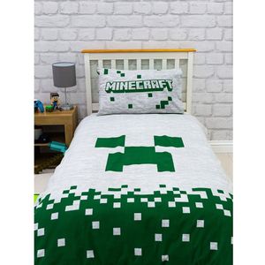 Minecraft Pixel dekbedovertrekset (Einzelbett) (Groen/Grijs)