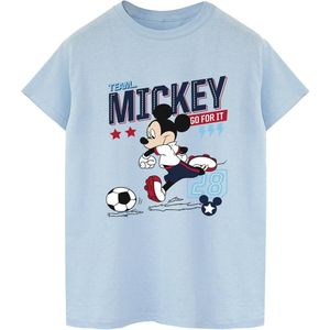 Disney Dames/Dames Mickey Mouse Team Mickey Voetbal Katoenen Vriendje T-shirt (S) (Babyblauw)