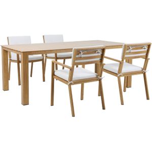 AXI Jada Tuinset met 6 stoelen in Hout look & Beige | Dining set voor tuin in Aluminium / Polyester | Tuinmeubel voor buiten voor 6 personen