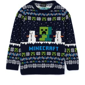 Minecraft Kersttrui van wol voor kinderen/Kinderen (158-164) (Marine)