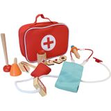 Houten doktersset - Dokterset speelgoed - Houten dokterskoffer - Met accessoires - vanaf 3 jaar - rood