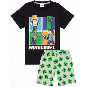 Minecraft Jongens Korte Pyjama Set (140) (Zwart/Grijs/Groen)