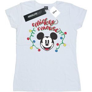 Disney Dames/Dames Mickey Mouse Kerstmis Lichtbollen Katoenen T-Shirt (L) (Wit)