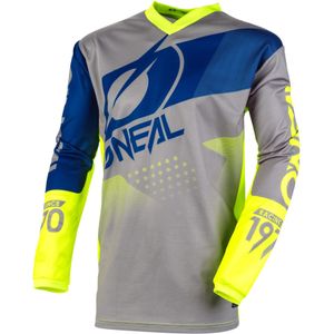 O'Neal | Crossshirt | MX-Enduro | Maximale bewegingsvrijheid, gevoerde elleboogbescherming, ademend materiaal | Element Jerseyfactor | Volwassene | Grijs Blauw Neon Geel | Maat L