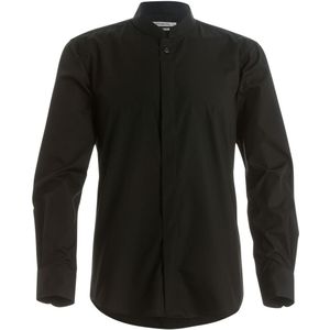 Kustom Kit Heren Mandarijn Kraag Aansluiting Lange Mouwen Zakelijke Overhemd (Medium) (Zwart)