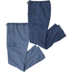 Atlas For Men Mens Elasticated Waist Cargo Jeans (Pack of 2)
