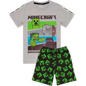 Minecraft Jongens Korte Pyjama Set (140) (Heidegrijs/Zwart/Groen)