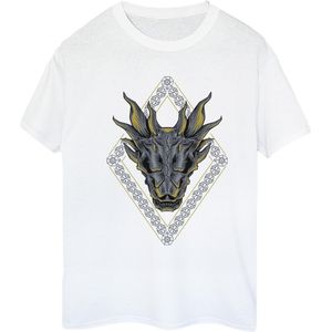 Game Of Thrones: House Of The Dragon Dames/Dames Drakenpatroon Katoenen Vriendje T-shirt (M) (Wit)