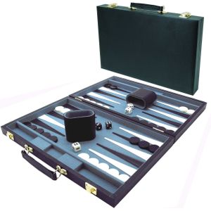 HOT Games Backgammonkoffer 38 cm - Zwart effen | Leeftijd: Alle leeftijden | Aantal spelers: 2 | Inclusief stenen, bekers en dobbelstenen