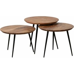 Set van 3 tafels Hout Metaal Ijzer Acacia 50 x 50 x 45 cm