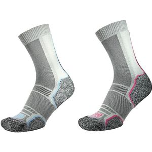 1000 Mile Dames/Dames Trek Anatomical Recycled Socks (Pack of 2) (M) (Zilver/Blauw/Roze)