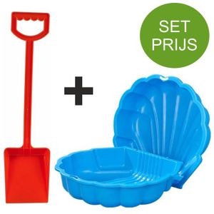 Zandbak schelp en plastic schep 50 cm lang rood