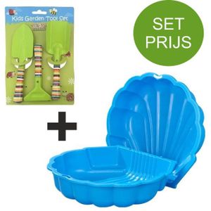 Zandbak schelp en tuinset met 3 tuin accessoires (groen)