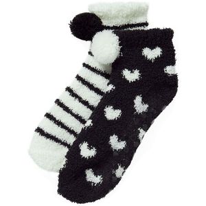 Apollo - Lage bedsokken - Bedsokken dames - Zwart-Wit - One Size - Winter sokken - Fluffy sokken - Warme sokken - Bedsokken