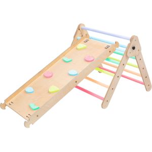 KateHaa Klimdriehoek van hout met ladder & klimwand in pastelkleuren | Indoor Klimrek voor kinderen | Houten Montessori Speelgoed voor peuters